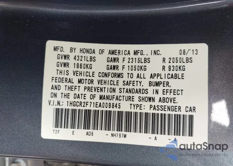 2014 Honda Accord Ex from USA, damaged, VIN 1HGCR2F71EA009845